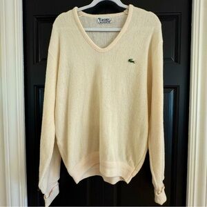 Vintage IZOD Lacoste sweater Size XL ivory knit V neck pullover sweater